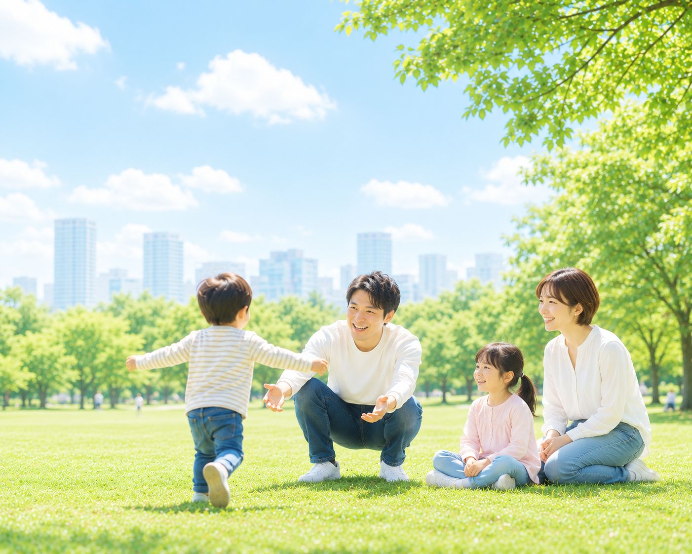 公園で遊ぶ家族